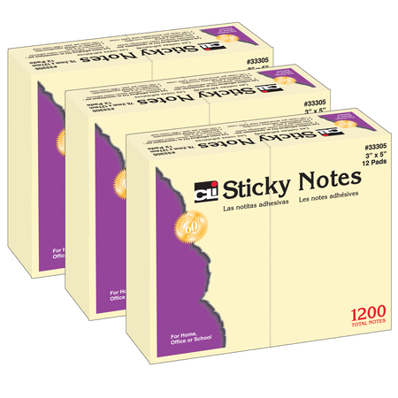 CHARLES LEONARD Sticky Note Pads, 3 x 5 Plain, PK36 33305